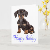 Happy Birthday Teckel Puppy Dog Kaart (Gele Bloem)