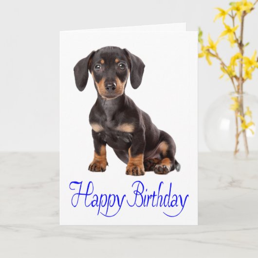 Happy Birthday Teckel Puppy Dog Kaart (Gele Bloem)