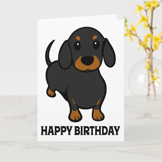 Happy Birthday Teckel Puppy Dog Note Kaart (Gele Bloem)