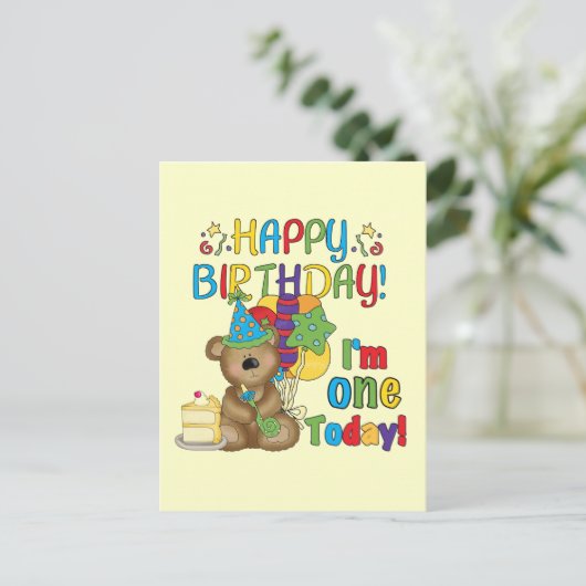 Happy Birthday Teddy Bear 1e T-shirts en geschenke Briefkaart (Staand voorkant)