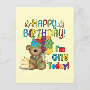 Happy Birthday Teddy Bear 1e T-shirts en geschenke Briefkaart