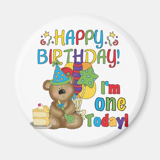 Happy Birthday Teddy Bear 1e T-shirts en geschenke Magneet (Voorkant)