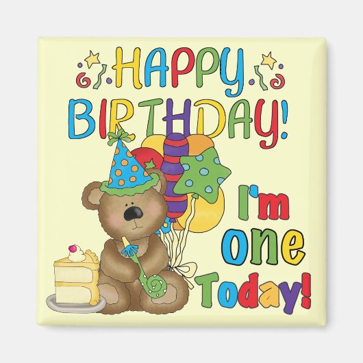 Happy Birthday Teddy Bear 1e T-shirts en geschenke Magneet (Voorkant)