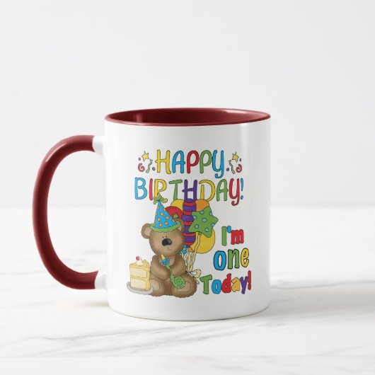 Happy Birthday Teddy Bear 1e T-shirts en geschenke Mok (Links)