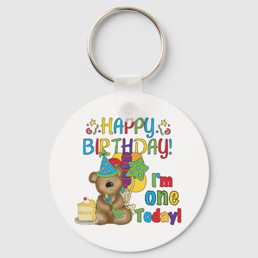 Happy Birthday Teddy Bear 1e T-shirts en geschenke Sleutelhanger (Voorkant)
