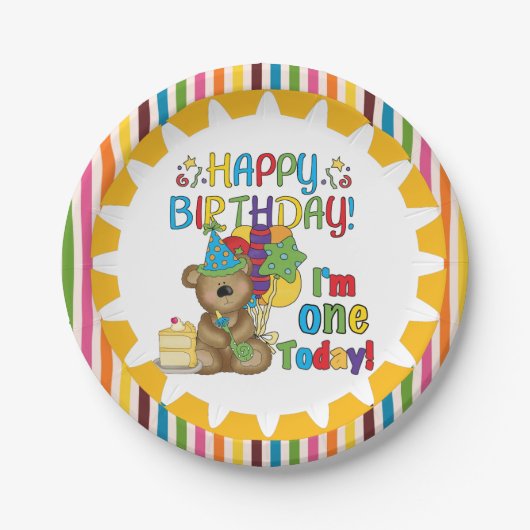Happy Birthday Teddy Bear 1st Birthday Paper Bord (Voorkant)