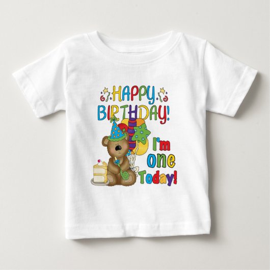 Happy Birthday Teddy Bear 1st T-shirts en cadeautj (Voorkant)