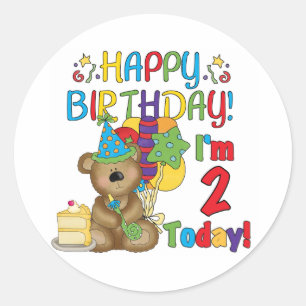 Happy Birthday Teddy Bear 2e verjaardag Ronde Sticker