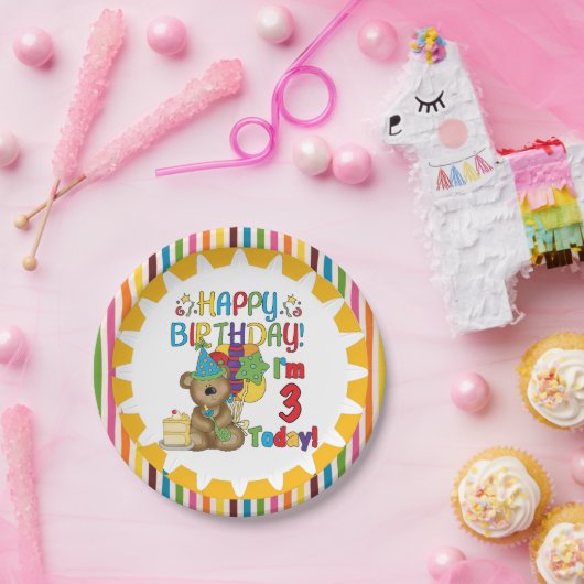 Happy Birthday Teddy Bear 3rd Birthday Paper Bord (Feest)