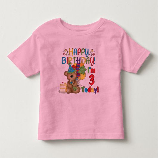 Happy Birthday Teddy Bear 3rd Tshirts en cadeautje (Voorkant)