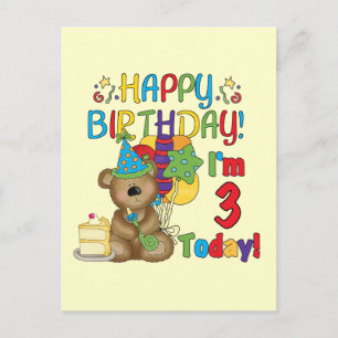 Happy Birthday Teddy Bear 3rd Tshirts en cadeautje Briefkaart