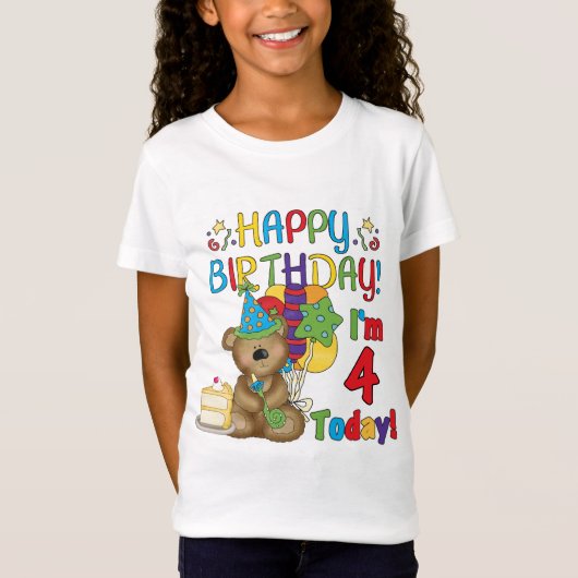 Happy Birthday Teddy Bear 4e T-shirts en geschenke (Voorkant)