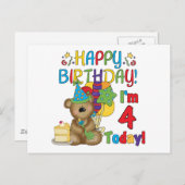 Happy Birthday Teddy Bear 4e T-shirts en geschenke Briefkaart (Voorkant / Achterkant)