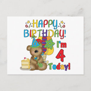 Happy Birthday Teddy Bear 4e T-shirts en geschenke Briefkaart