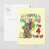Happy Birthday Teddy Bear 4e T-shirts en geschenke Briefkaart (Voorkant / Achterkant)