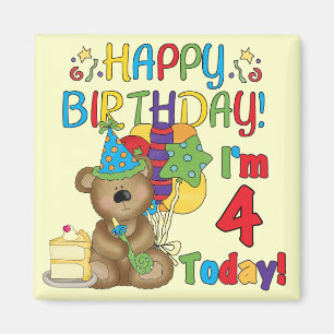 Happy Birthday Teddy Bear 4e T-shirts en geschenke Magneet