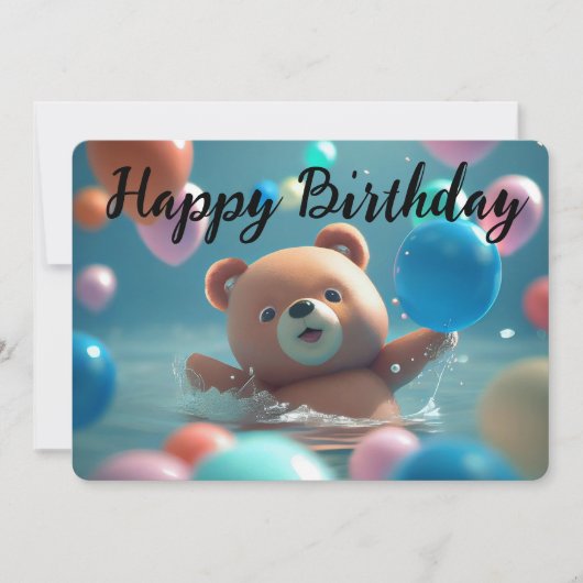 Happy Birthday Teddy Bear en Balloons Feestdagenkaart (Voorkant)