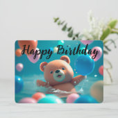 Happy Birthday Teddy Bear en Balloons Feestdagenkaart (Staand voorkant)