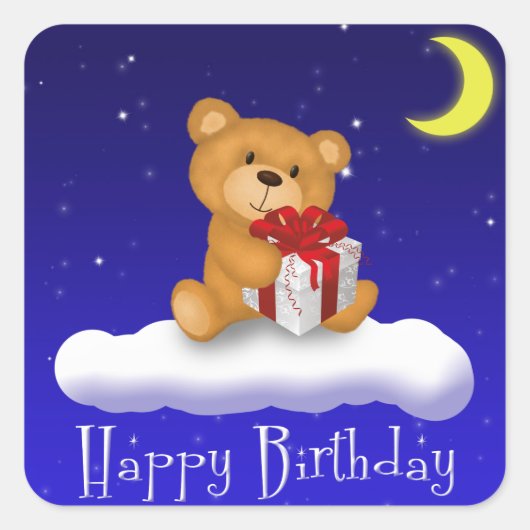 Happy Birthday Teddy Bear Gift Vierkante Sticker (Voorkant)
