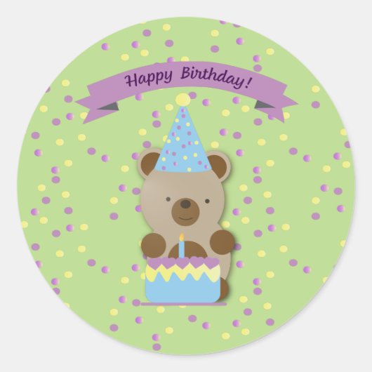 Happy Birthday Teddy Bear Ronde Sticker (Voorkant)