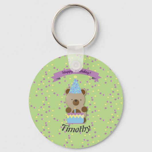Happy Birthday Teddy Bear Sleutelhanger (Voorkant)