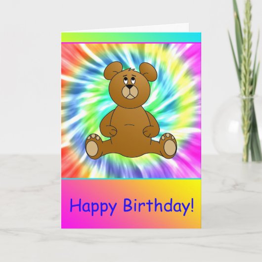 Happy Birthday Teddy Bear Tie Dye Kaart (Voorkant)