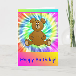 Happy Birthday Teddy Bear Tie Dye Kaart