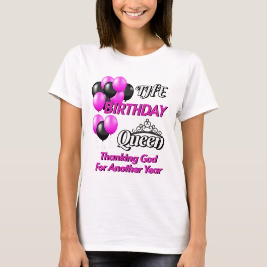 HAPPY BIRTHDAY TEESHIRT VOOR DAMES "QUEEN TEESHIRT T-SHIRT (Voorkant)
