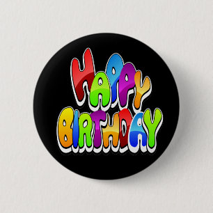 Happy Birthday-tekst afspelen Ronde Button 5,7 Cm