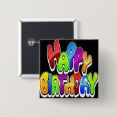 Happy Birthday-tekst afspelen Vierkante Button 5,1 Cm (Voorkant /achterkant)