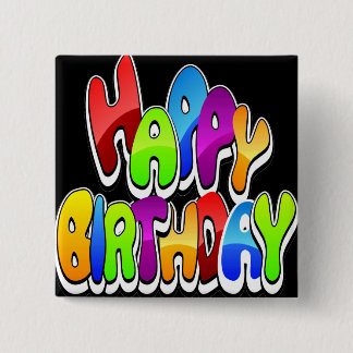 Happy Birthday-tekst afspelen Vierkante Button 5,1 Cm
