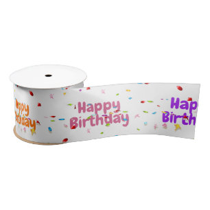 Happy Birthday Tekst en Confetti Satijnen Lint