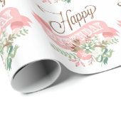 Happy Birthday-tekst en kleurrijke bloemen Cadeaupapier (Rol Hoek)