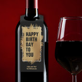 HAPPY BIRTHDAY-tekst Gold Foil op zwart Flessenhanger