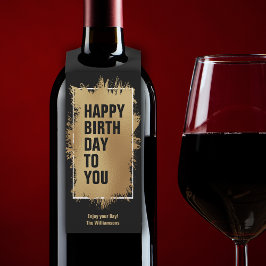 HAPPY BIRTHDAY-tekst Gold Foil op zwart Flessenhanger