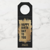 HAPPY BIRTHDAY-tekst Gold Foil op zwart Flessenhanger (Voorkant)