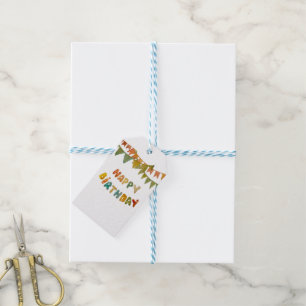 Happy Birthday-tekst markeert schattige, kleurrijk Cadeaulabel
