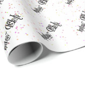Happy Birthday-tekst met confetti op wit Cadeaupapier (Rol Hoek)