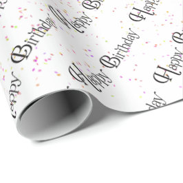 Happy Birthday-tekst met confetti op wit Cadeaupapier