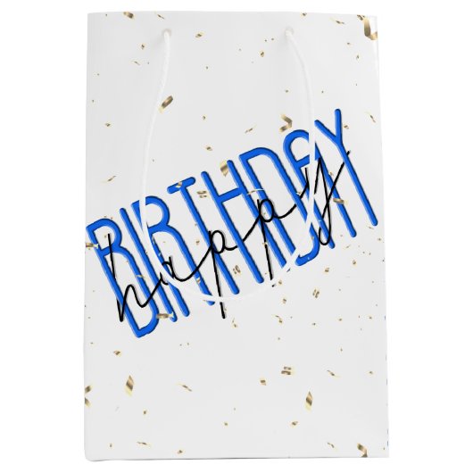 Happy Birthday-tekst met Gold Confetti Medium Cadeauzakje (Voorkant)