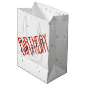 Happy Birthday-tekst met Gold Confetti Medium Cadeauzakje (Voorkant Gekanteld)