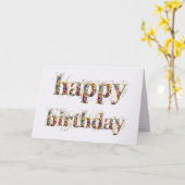 Happy Birthday tekst ontwerp van gedroogde bloemen Kaart (Gele Bloem)