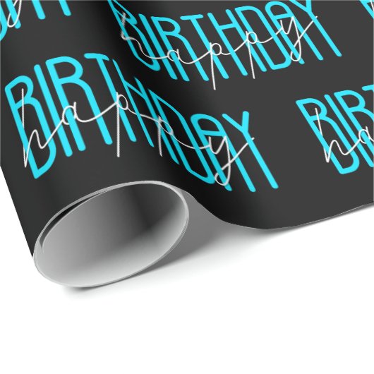 Happy Birthday-tekst op zwart Cadeaupapier (Rol Hoek)