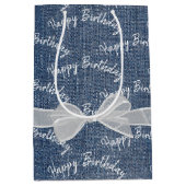 Happy Birthday-tekst over Denim Medium Cadeauzakje (Voorkant)