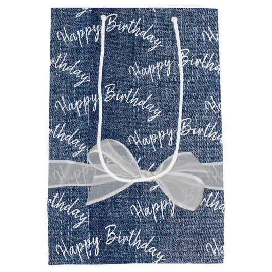 Happy Birthday-tekst over Denim Medium Cadeauzakje (Achterkant)