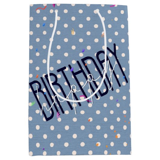 Happy Birthday-tekst over pooldots Medium Cadeauzakje (Voorkant)