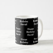 Happy Birthday-tekst | Zwart-wit Koffiemok (Voorkant rechts)