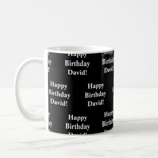 Happy Birthday-tekst | Zwart-wit Koffiemok (Links)