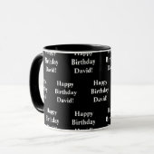  Happy Birthday-tekst | Zwart-wit Mok (Voorkant links)