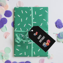 Happy Birthday text and gift boxes images black